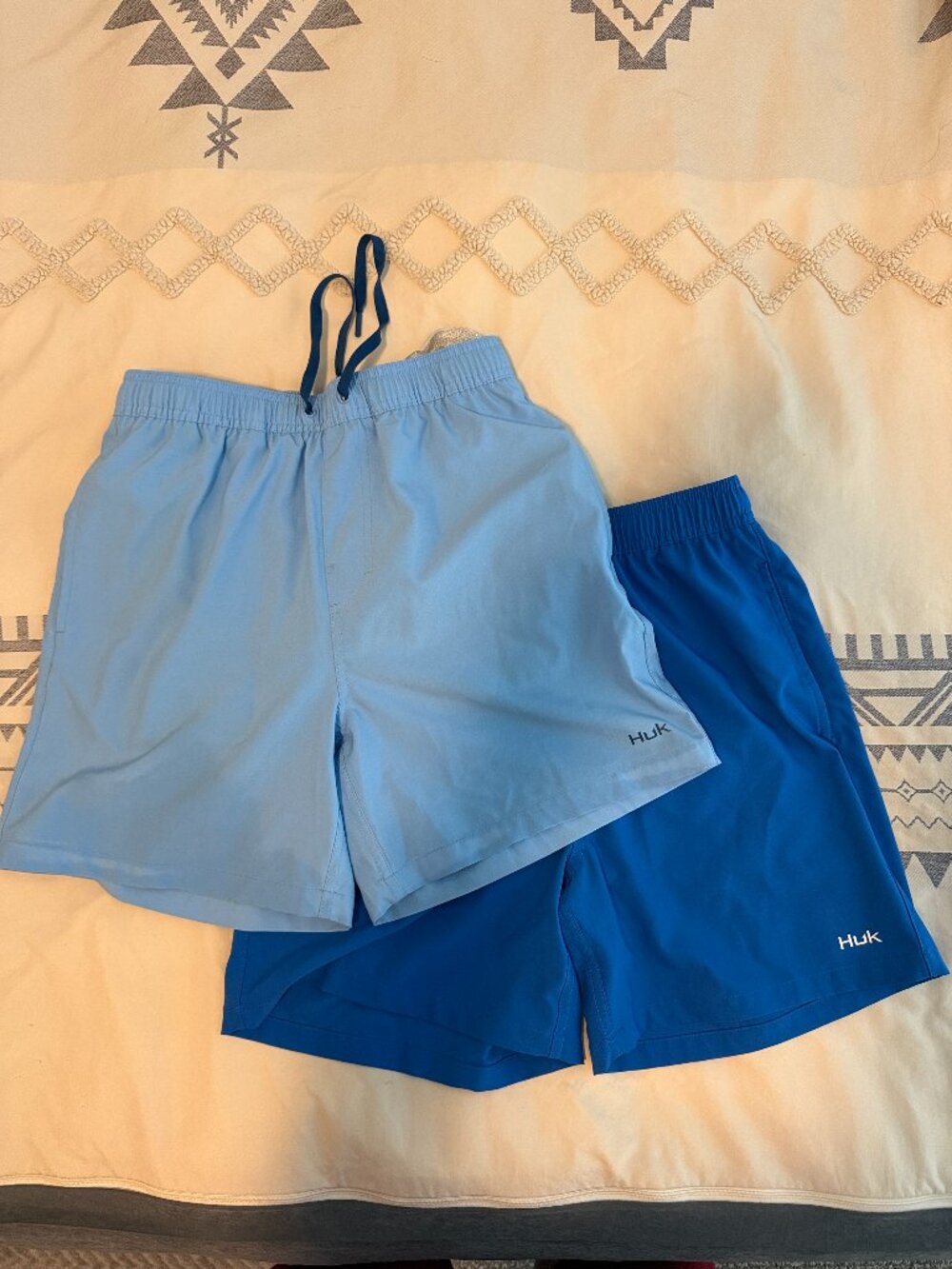 Pair of Blue HUK Swim Shorts Small with Mesh Liner Great Bathing suits